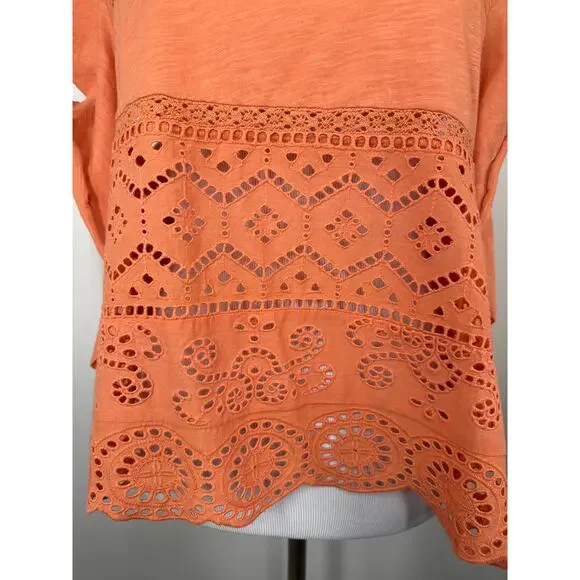 Anthropologie NWT, Flutter Sleeve, Sustainable Lace Eyelet Top, Size Medium - Picture 6 of 8